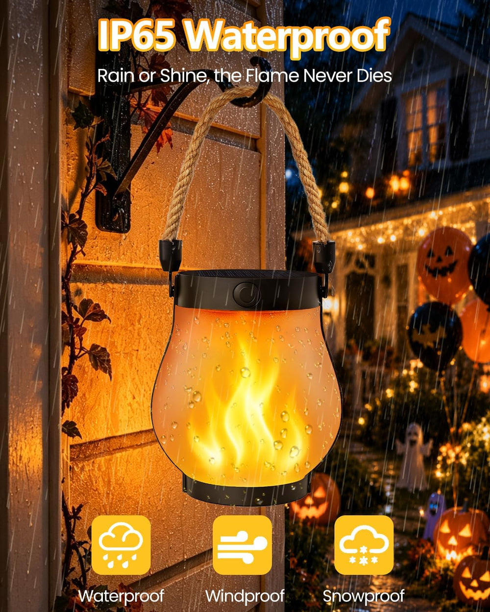 6 Pack Solar Lanterns Outdoor Waterproof Flickering Flame Halloween Lights