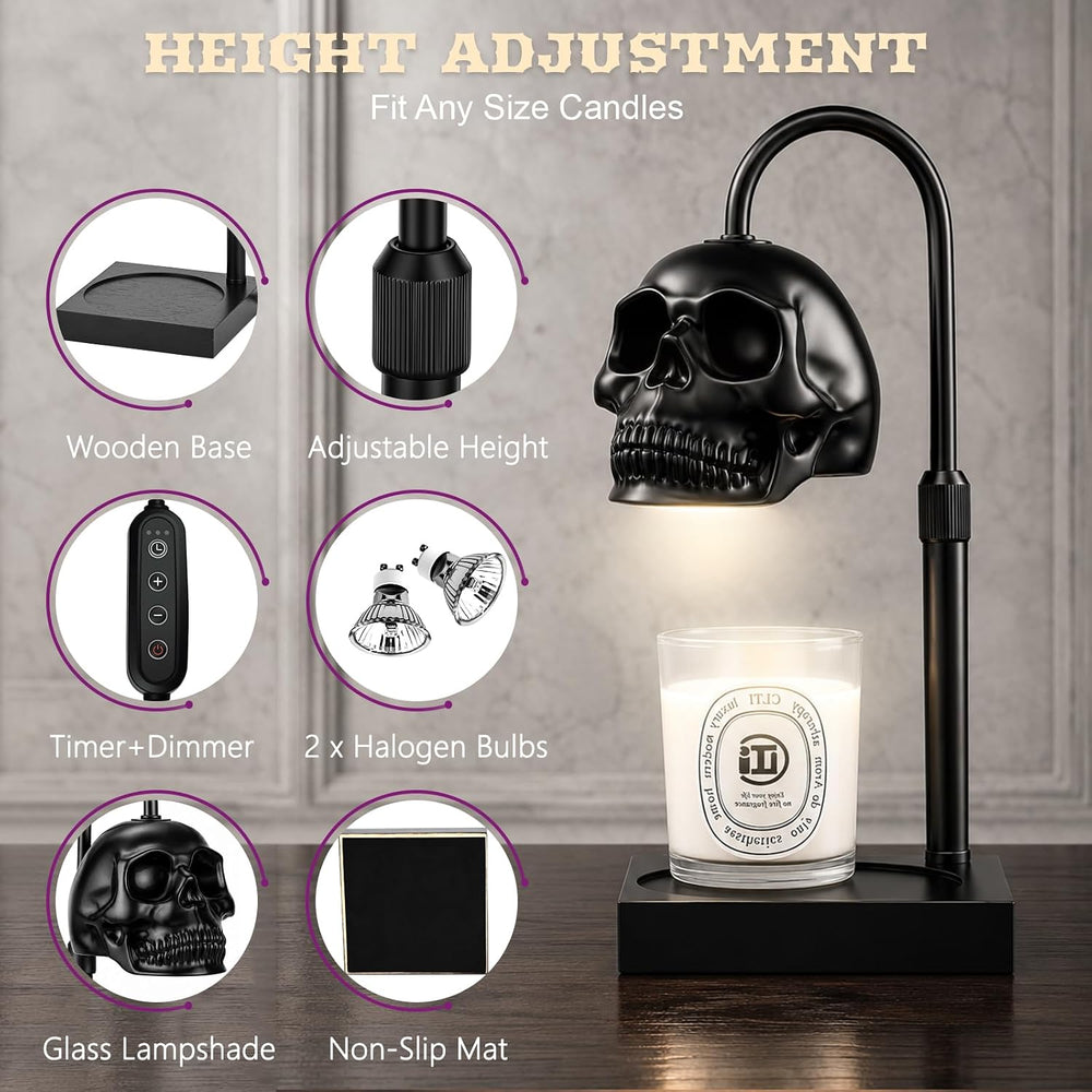 Skull Candle Warmer Lamp with Timer & Dimmer, Black Gothic Halloween Decor