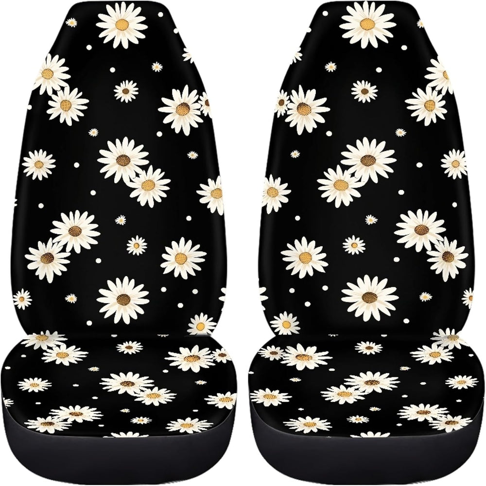 Car Seat Covers Set of 2, Greey Daisy Flower Front Bucket Seats Protector Aut...