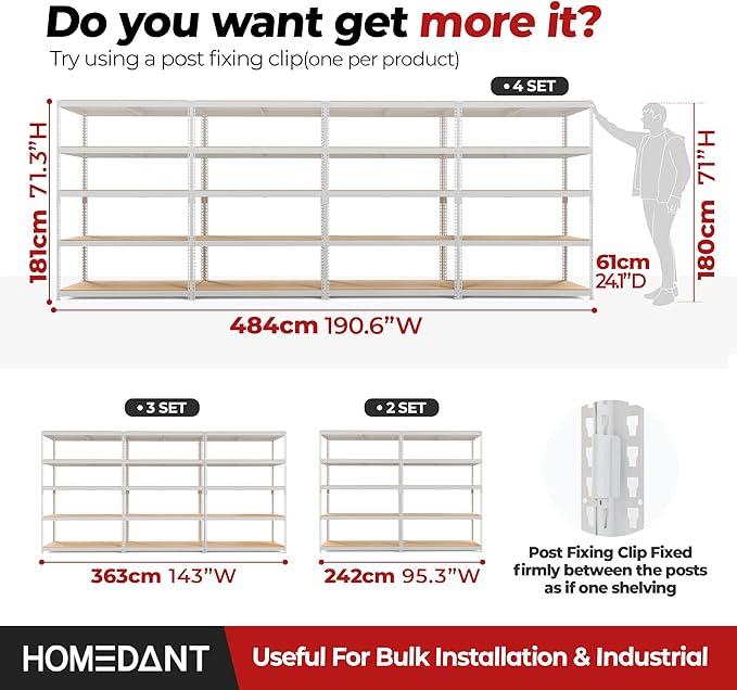 HOMEDANT White 5 Tier Laminated Boltless Heavy Duty Garage Storage Adjustable