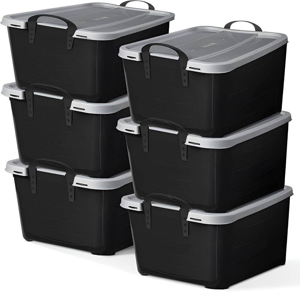 Life Story 6 Pack Stackable Storage Bin, 55 Qt Home Organizers, Black/Gray