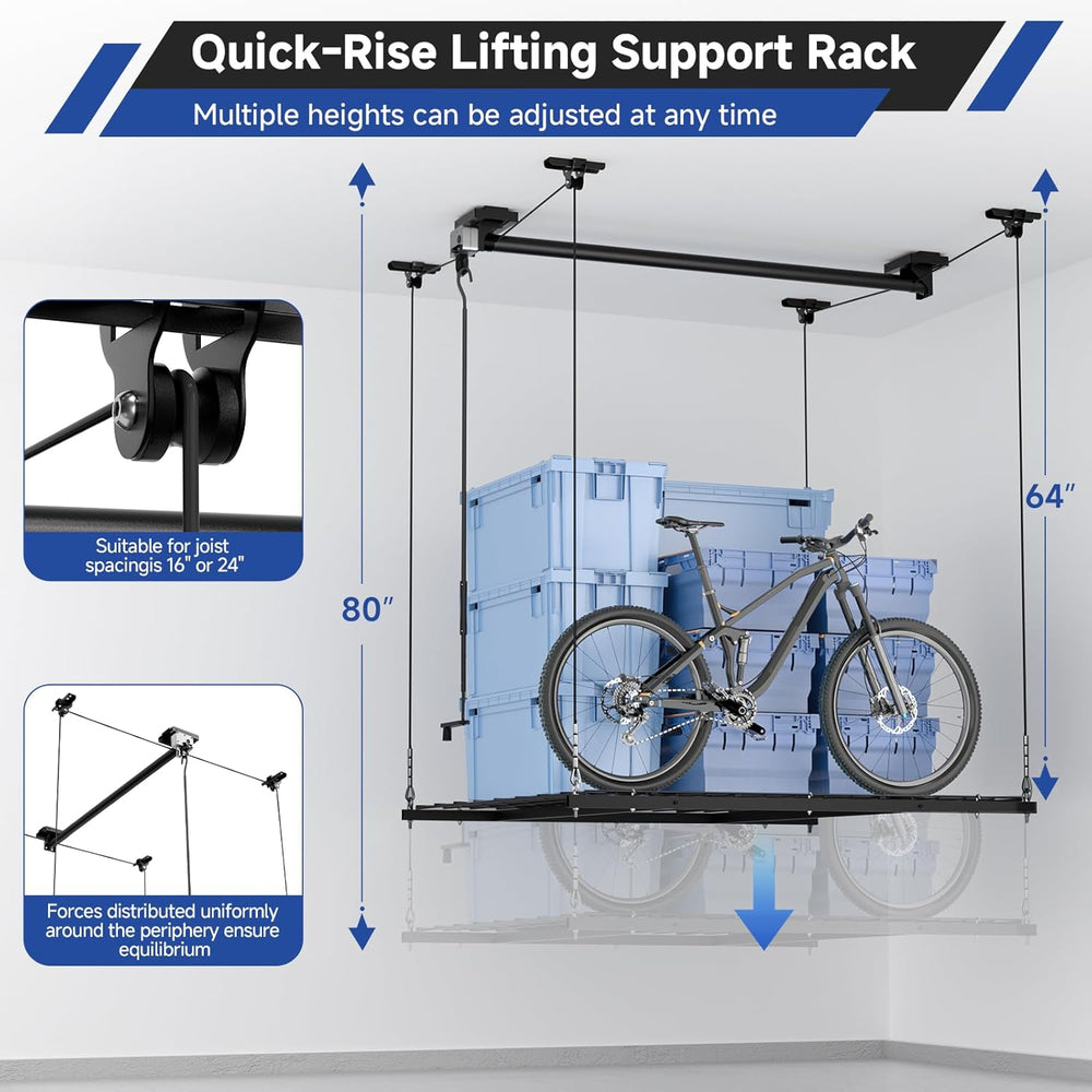 GADFISH Garage Ceiling Lift Storage Rack, Easy Lifting 85" Height 4x4 Ft...