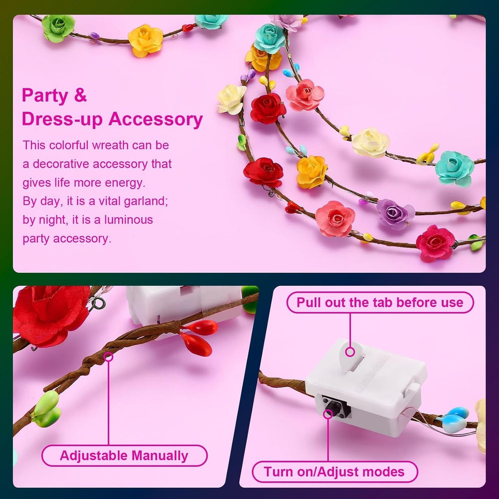 HONLYNE 54 PCS LED Flower Crown Headbands, Light Up Flower Crowns For Women, ...