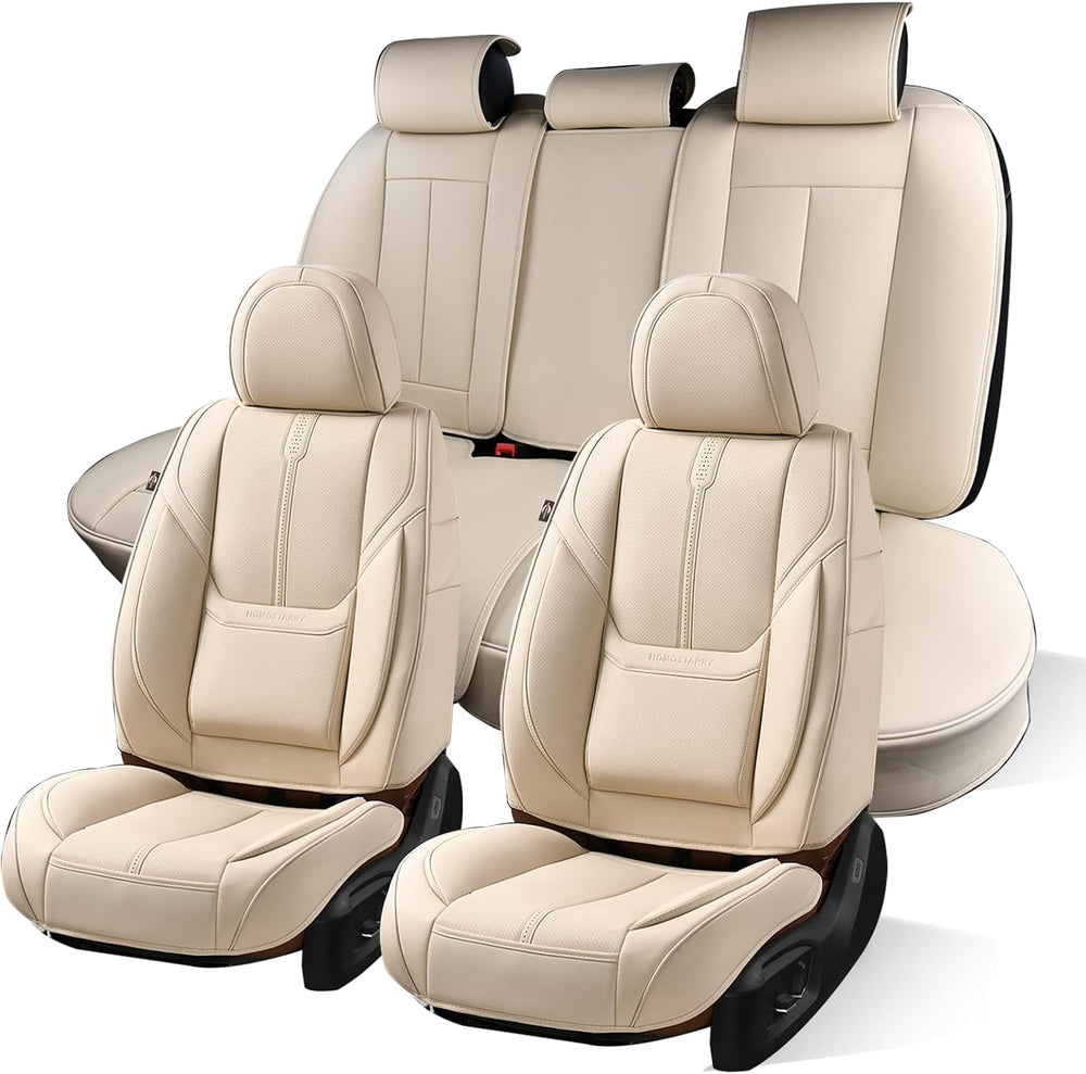 Leather Car Seat Cover for Front Pair, Anti-slip Universal Light Beige