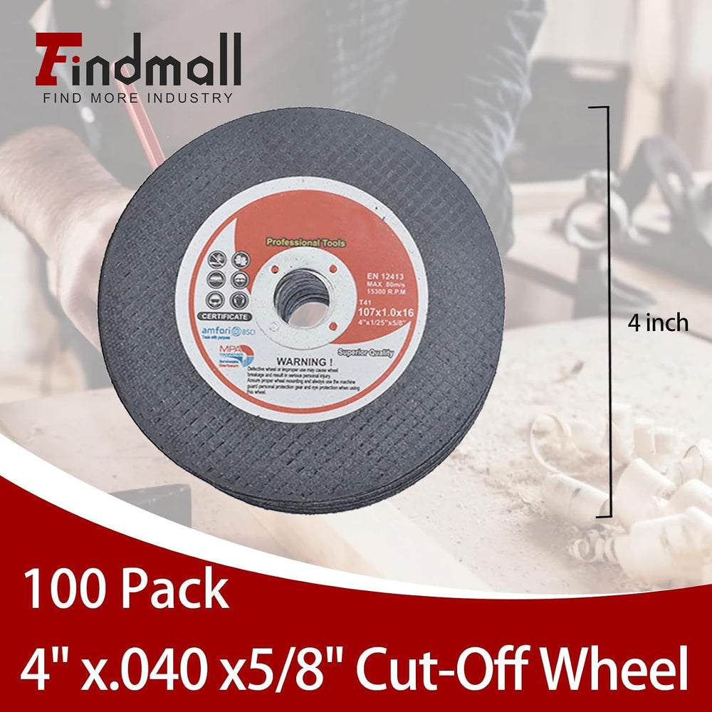 findmall 100 Pack 4" x.040 x5/8" Cut Off Wheel Aluminum Oxide