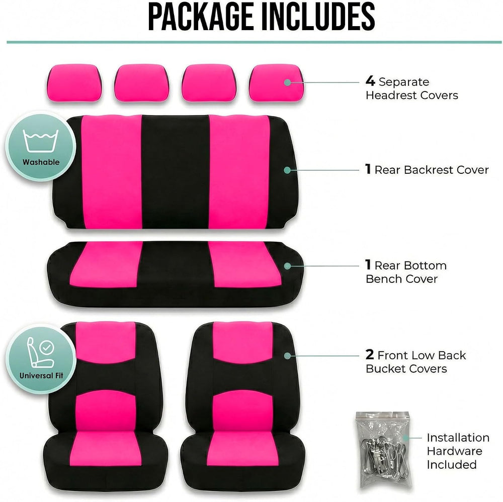 FH Group Bright Flat Cloth Full Set Automotive Seat Covers Front Set and Rear...