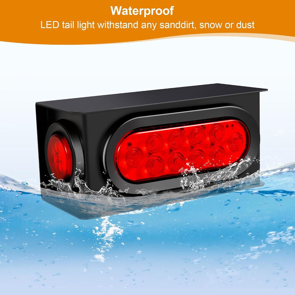 2PCS Steel Trailer Light Box Kit with 6" Oval Red 10-LED Tail Lights, Re...