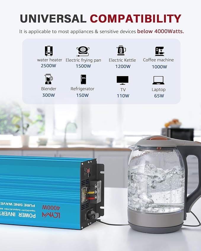 4000 Watt Pure Sine Wave Power Inverter DC 12V to 110/120V AC