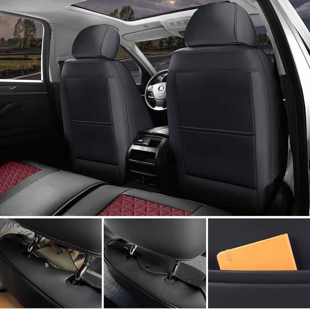 Wine Red Leather Car Seat Covers Full Set Women Luxury Non-Slip Seat Covers