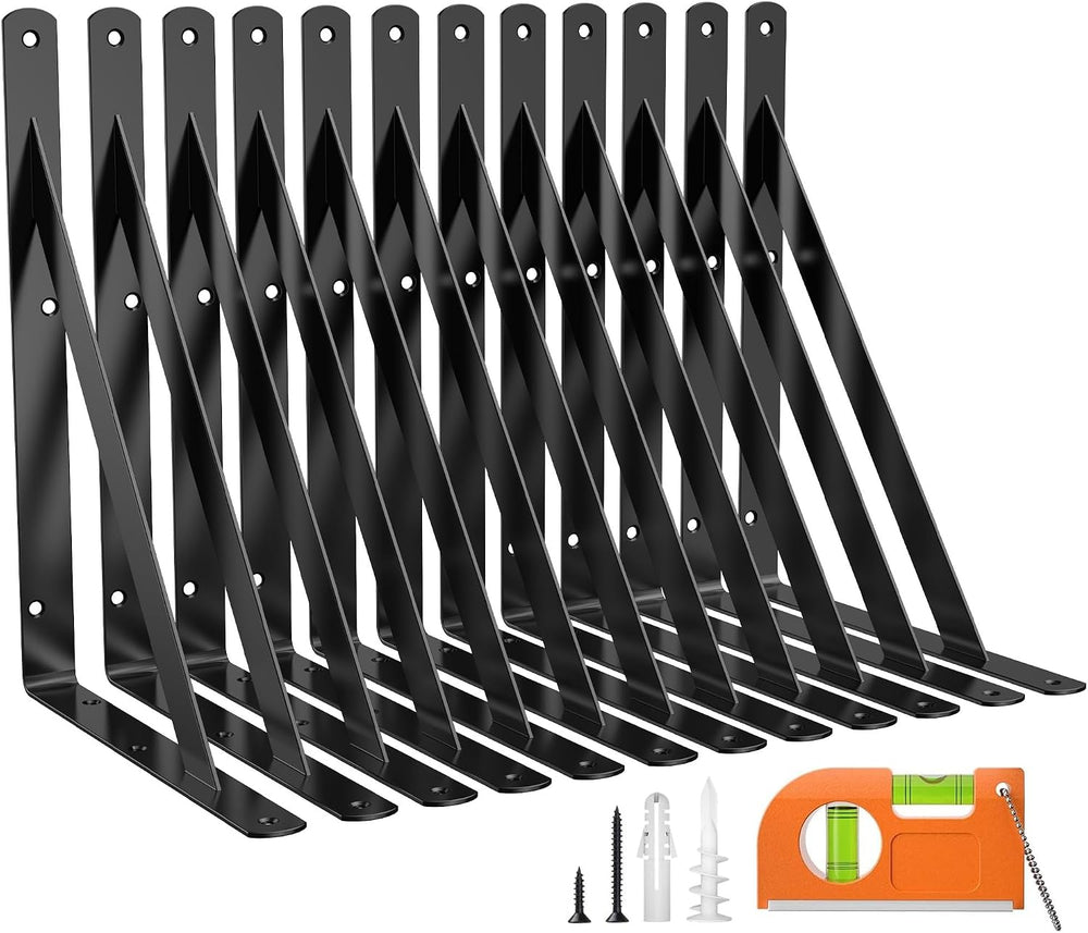 12 Pack 10 Inch Heavy Duty Shelf Bracket, Wall Shelf L Brackets for Floating ...