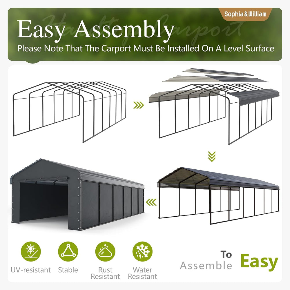 Sophia & William Carport 12x30ft, Car Canopy Metal Heavy Duty Car Shed