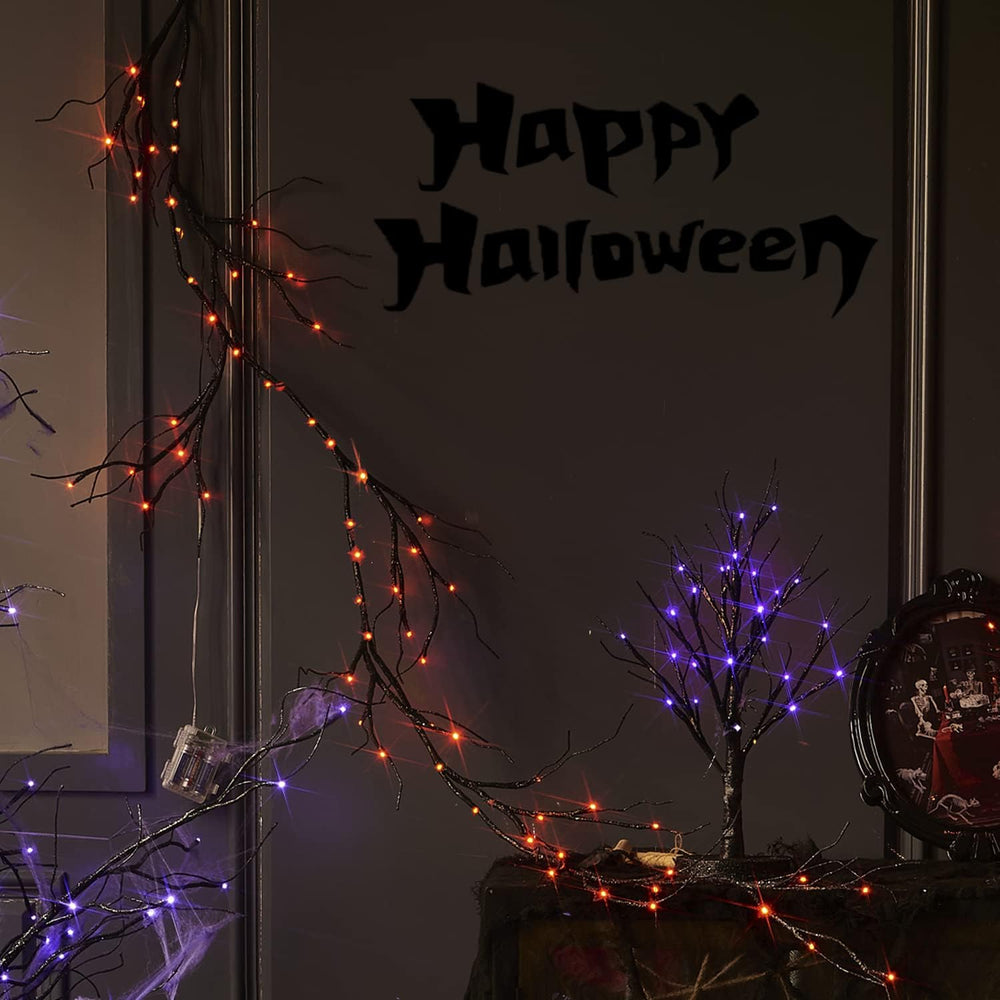 Fudios Lighted Halloween Garland with 120 Orange and Purple LED Fairy Lights ...