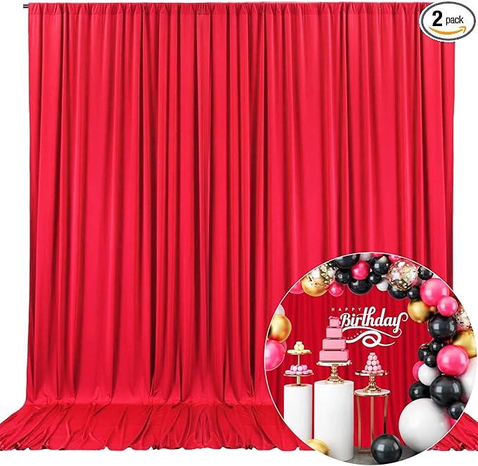 10 x 10 Feet Red Backdrop Curtain for Partie, Background Curtains for Photosh...