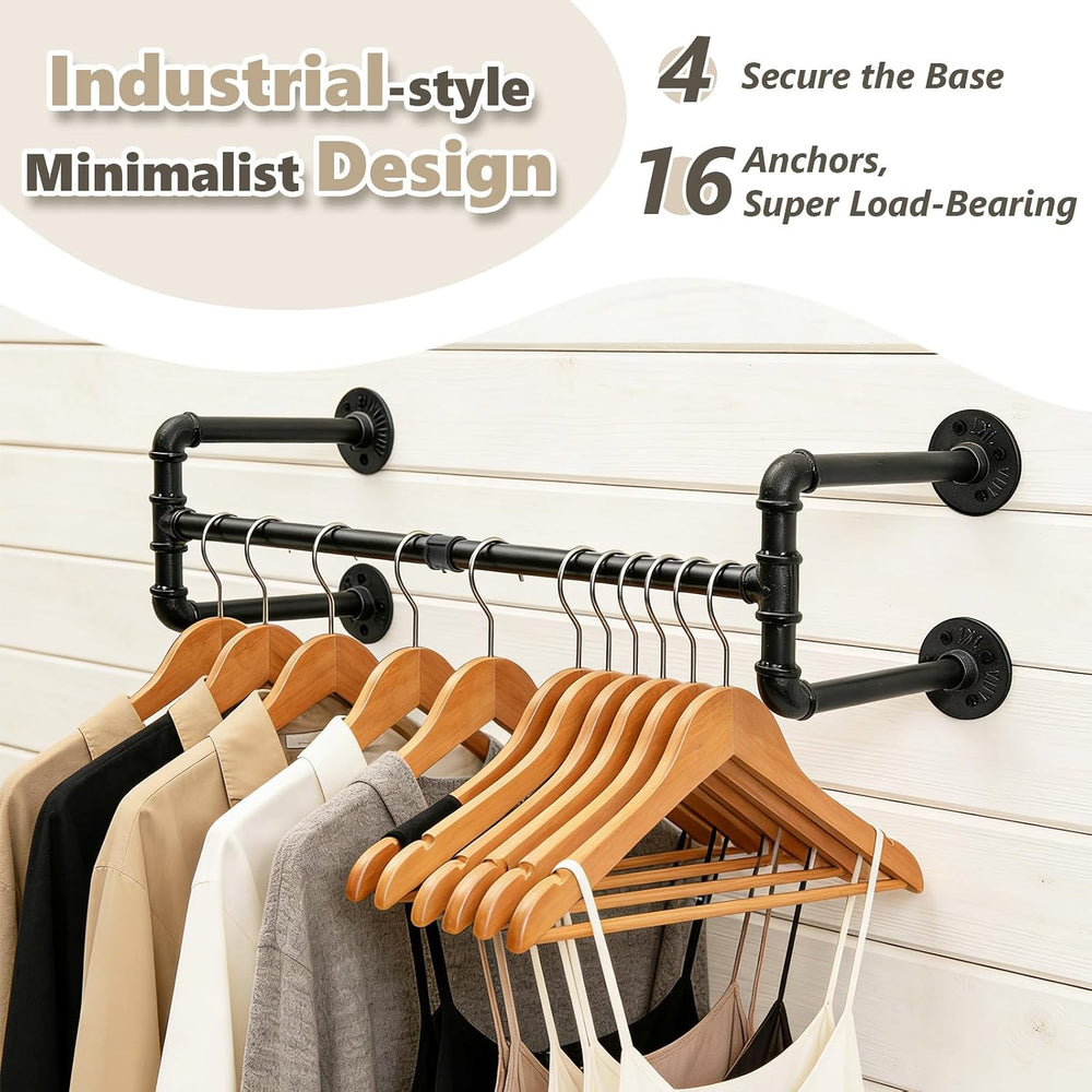 Industrial Pipe Clothing Rack, 32.6 Inch Wall Mounted Garment Rack, Space-Sav...