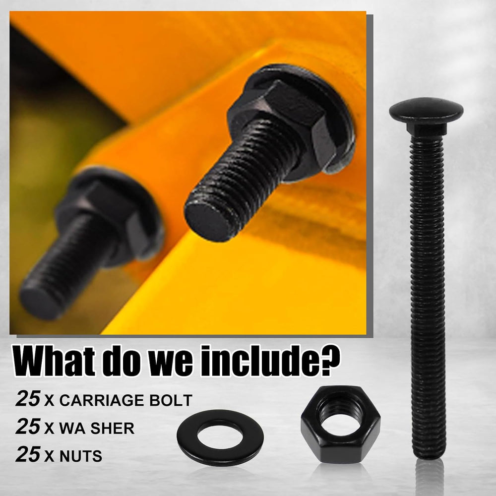 CNQLIS 3/8" x 3-1/2" Carriage Bolts Kit, 25PCS Black Carriage Bolts