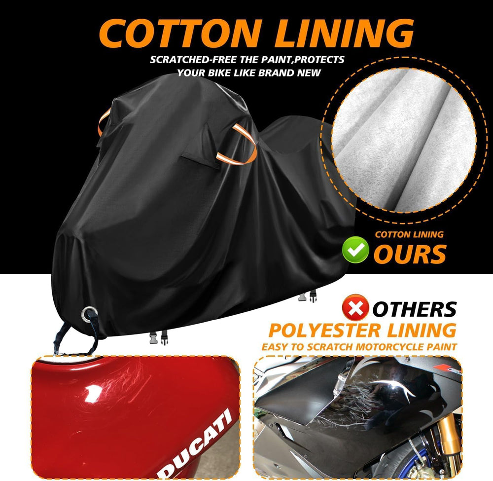 Motorcycle Cover Waterproof Outdoor,Scratch-Proof Cotton Fleece Lining | Weat...
