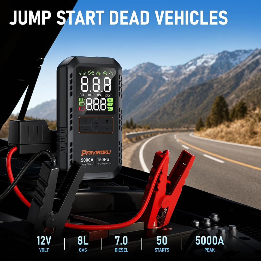 5000A Car Battery Jump Starter with Air Compressor,12V Car Battery Jumper Sta...