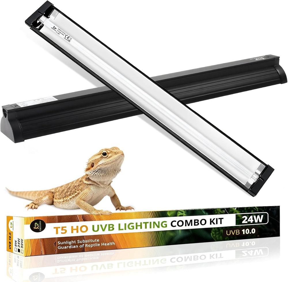 T5 UVB Reptile Light Fixture Combo Kit 24W 10.0 – Complete HO UVB Light for R...