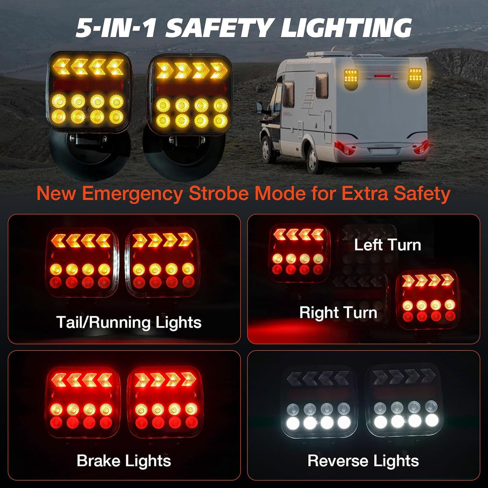 Wireless Trailer Lights with Strobe Mode, Magnetic Tow Tail Light