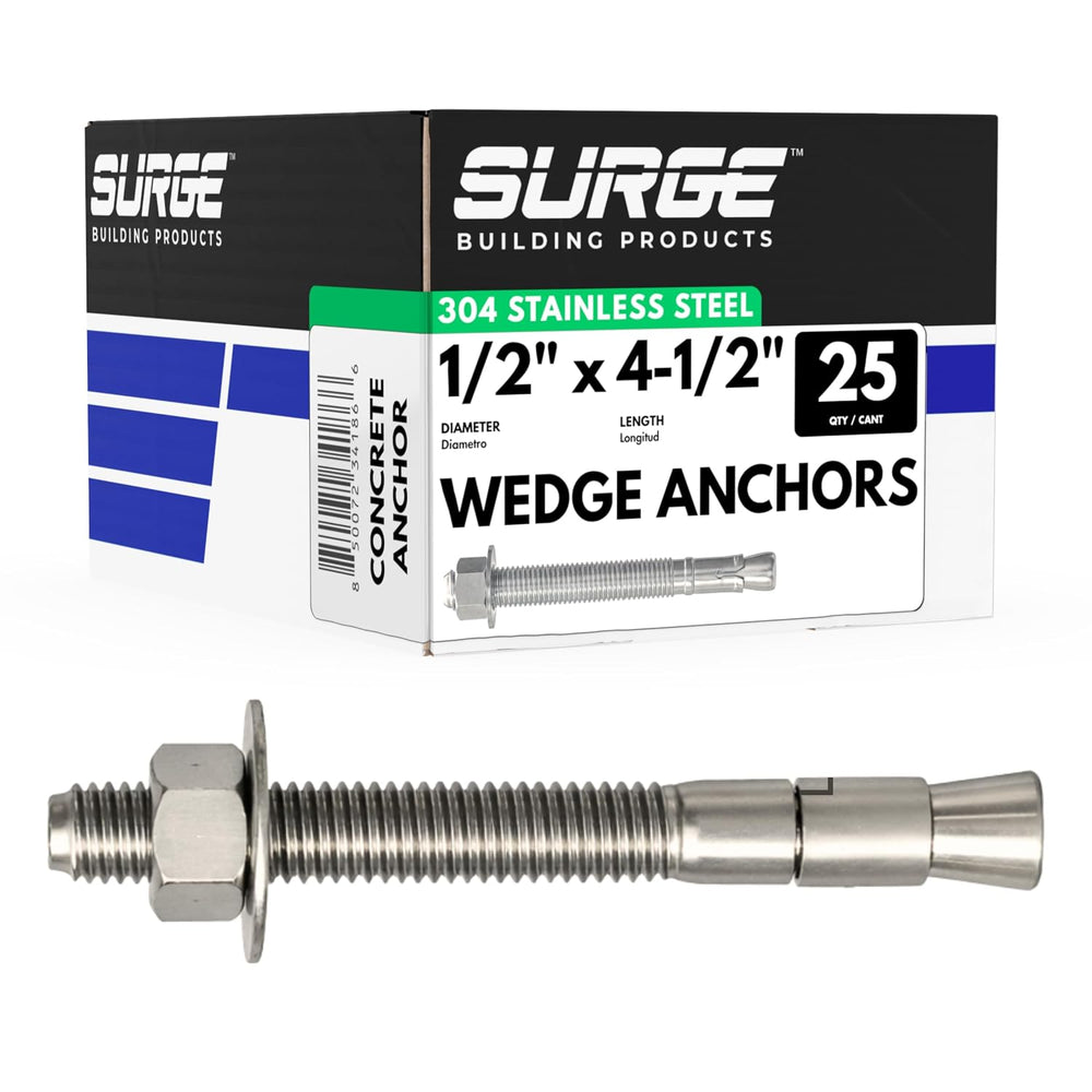 1/2" X 4-1/2" 304 Stainless Steel Wedge Anchors for Concrete (Box o...