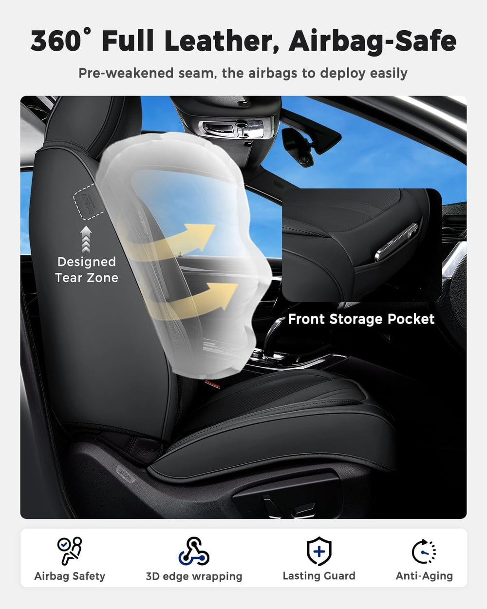 Huidasource Car Seat Covers Full Set Luxury Nappa Leather, Seat Cover with Ve...