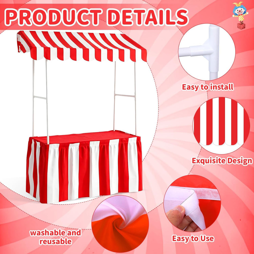 OBUSATT Carnival Tent Halloween Circus Decor Concession Stand Red and White