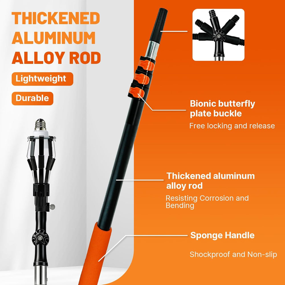 Light Bulb Changer for High Ceilings, 12FT Pole 20FT Reach, 10-Piece Kit-Orange