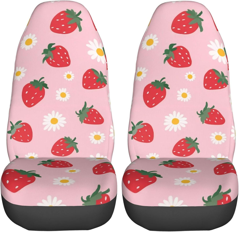 Delerain Car Seat Covers Set 2Pcs, Strawberry Flowers Universal Front Car Sea...