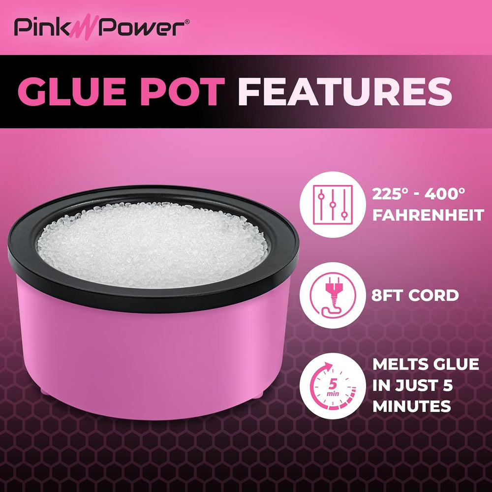 Pink Power Electric Hot Glue Pot for Crafts with 1lb Pellets Melt Skillet