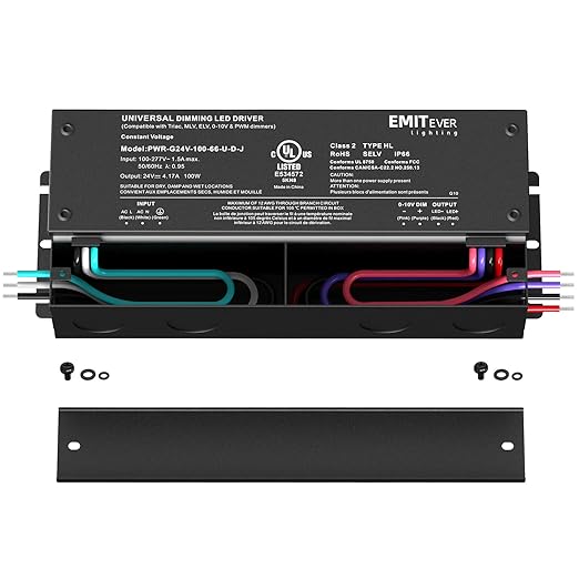 EMITEVER Dimmable Led Driver, 100W AC 100V-277V to DC 24V Transformer, 5-in-1
