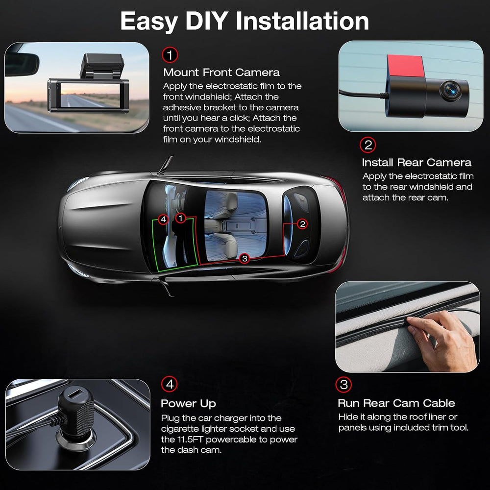 4K+2.5K Dash Cam Front and Rear, Built-in GPS, 5.8G WiFi, Free 64GB Card Incl...