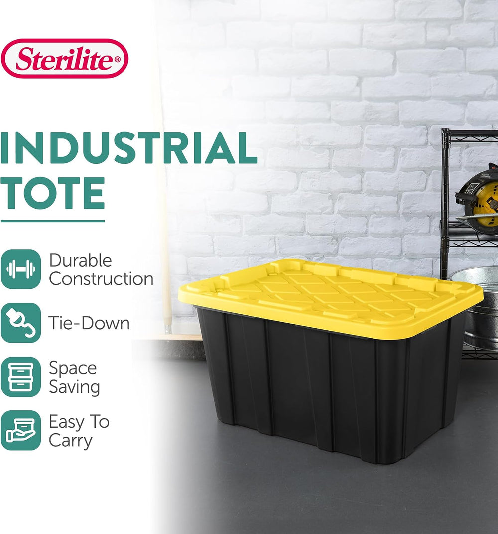 Sterilite Industrial Storage Tote with Lids for Garage, 27 Gallon, 12-Pack