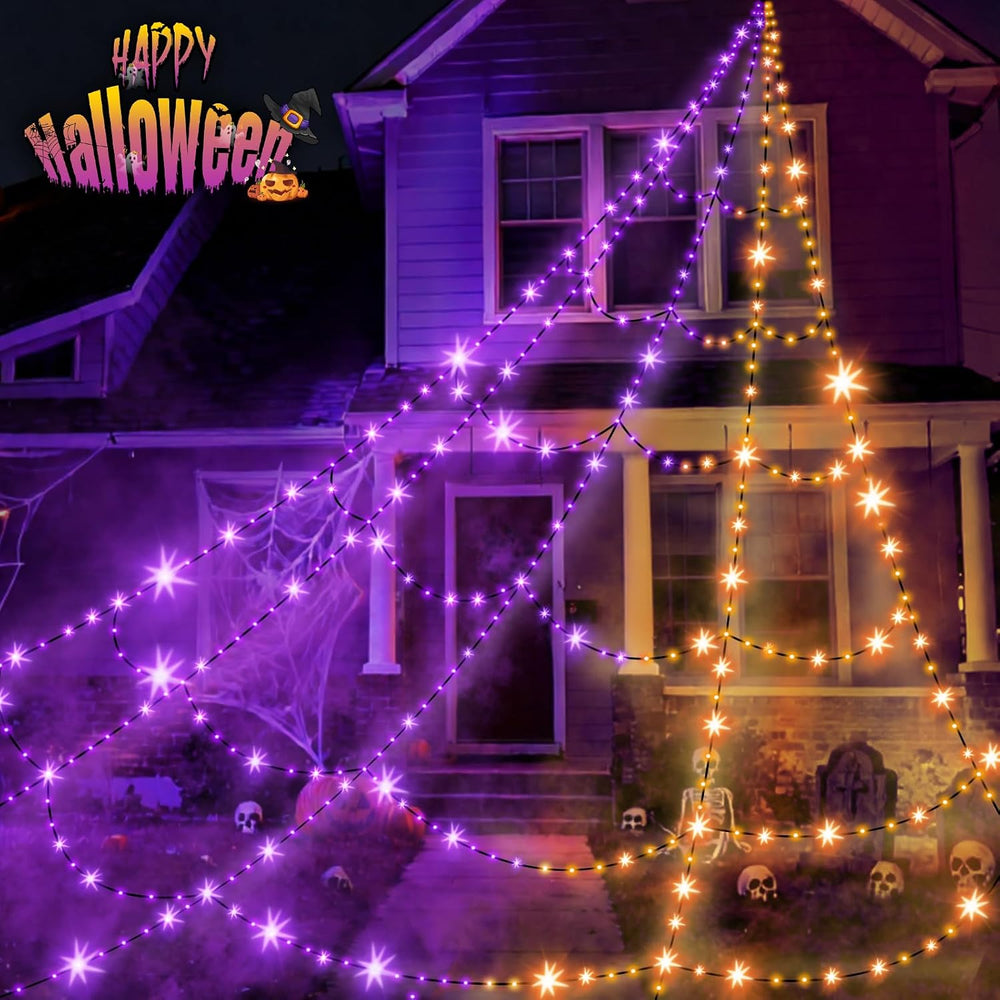 Halloween Decorations Outdoor Spider Web Lights - 550 LEDs Purple and Orange ...