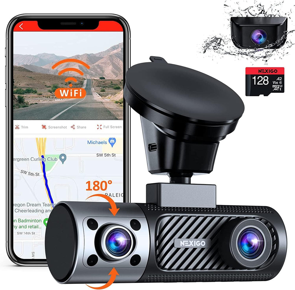 NexiGo 3 Channel Dash Cam with Rotatable Interior/Front Camera, Sony_Sensors,...