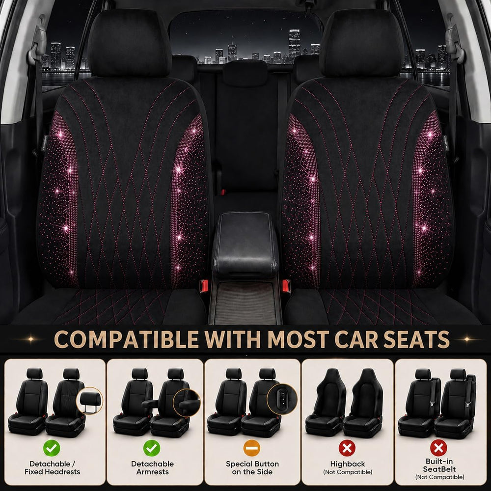 Hot Pink Diamond Bling Cute Car Seat Cover Front Black for Girl