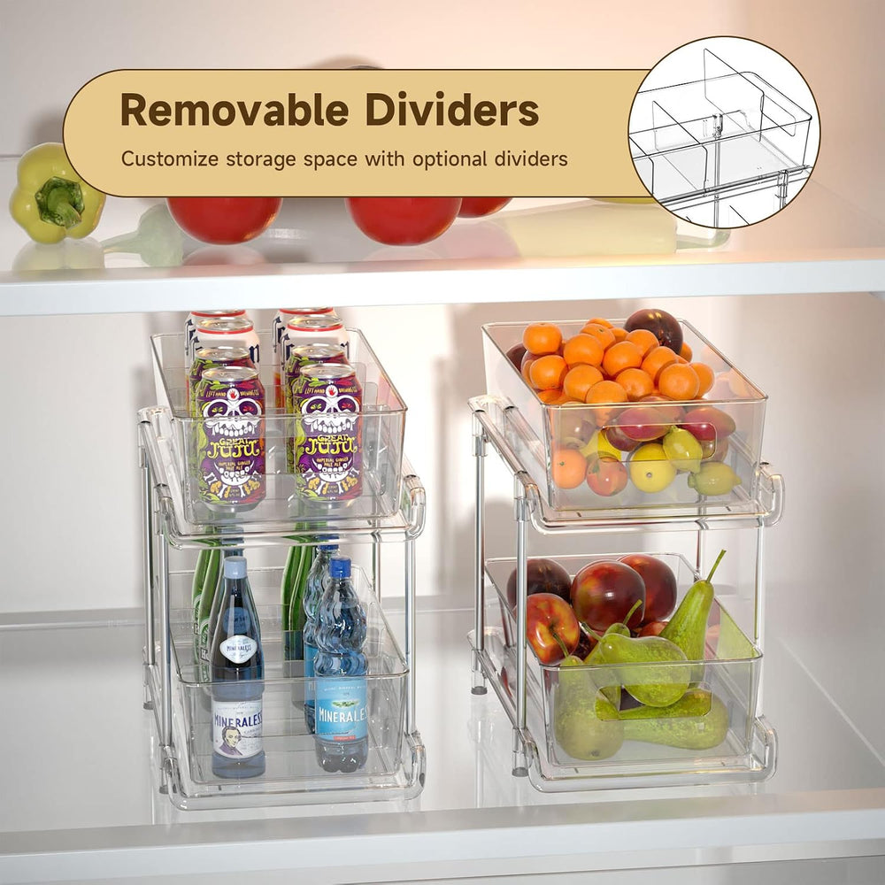 2-Tier Bathroom Organizer with Dividers, Clear Under Sink and Pull-Out Cabine...