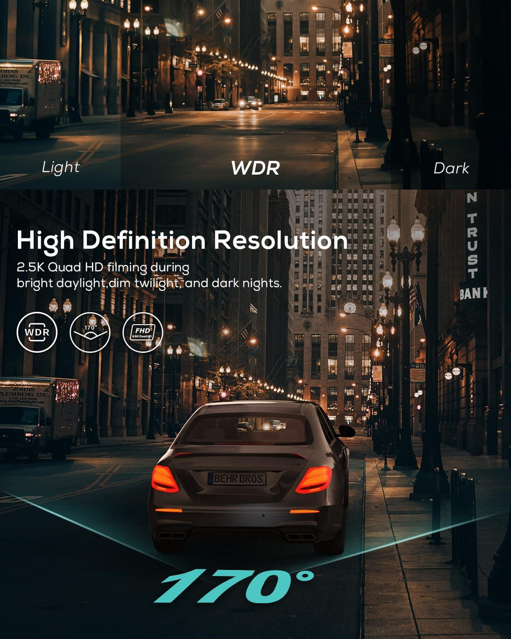 iZEEKER 2.5K Dash Cam Front, 1440P QHD Car Camera with 3" IPS Display