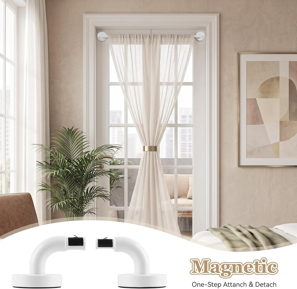 4 Pcs Magnetic Curtain Rods for Metal Doors, Adjustable 18-30",White