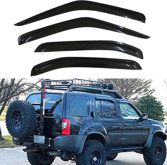 Set of 4 Front+Rear Smoke Sun/Rain Guard Outside Mount Tape-On Acrylic Window
