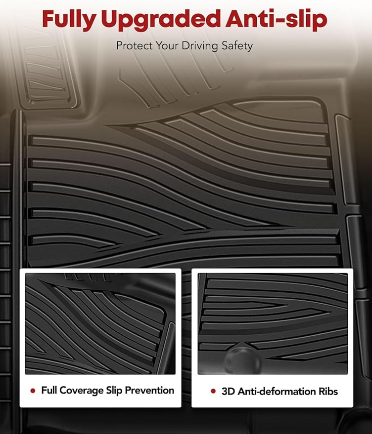 YHTAUTO Floor Mats Fit 2012-2021 Toyota Tundra CrewMax/Double Cab, TPE All