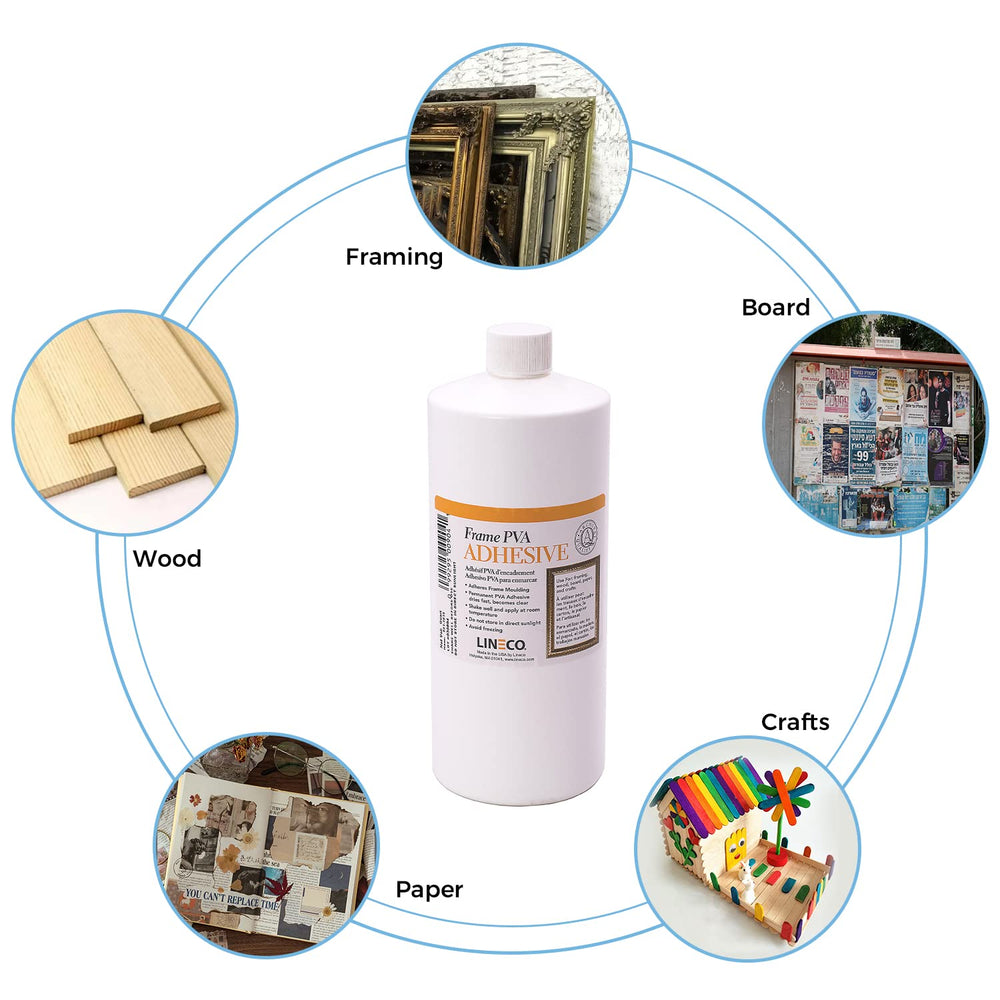 Lineco Frame PVA Adhesive, Acid Free, Dried Clear and Flexible, 1 Quart