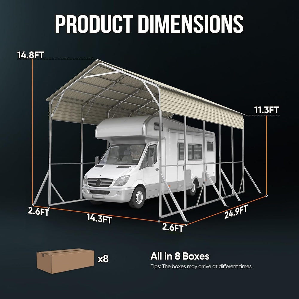 Quictent 14x25x15 FT RV Metal Carport, Heavy Duty Reinforced Steel Shelter