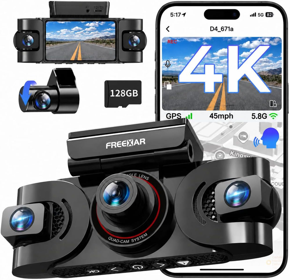 4K 360° Dash Cam with 128GB Card for Family Safety & Road Trips