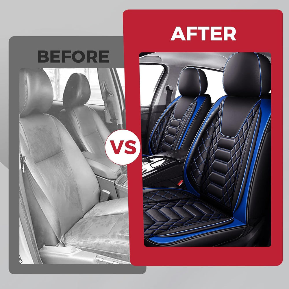 FREESOO Universal Car Seat Covers Full Set Faux Leather Black Blue