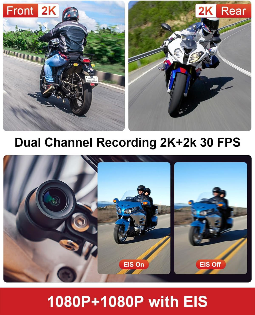 INNOVV K7 Motorcycle Dash Cam, 2K + 2K Front and Rear Camera with EIS Anti-Sh...