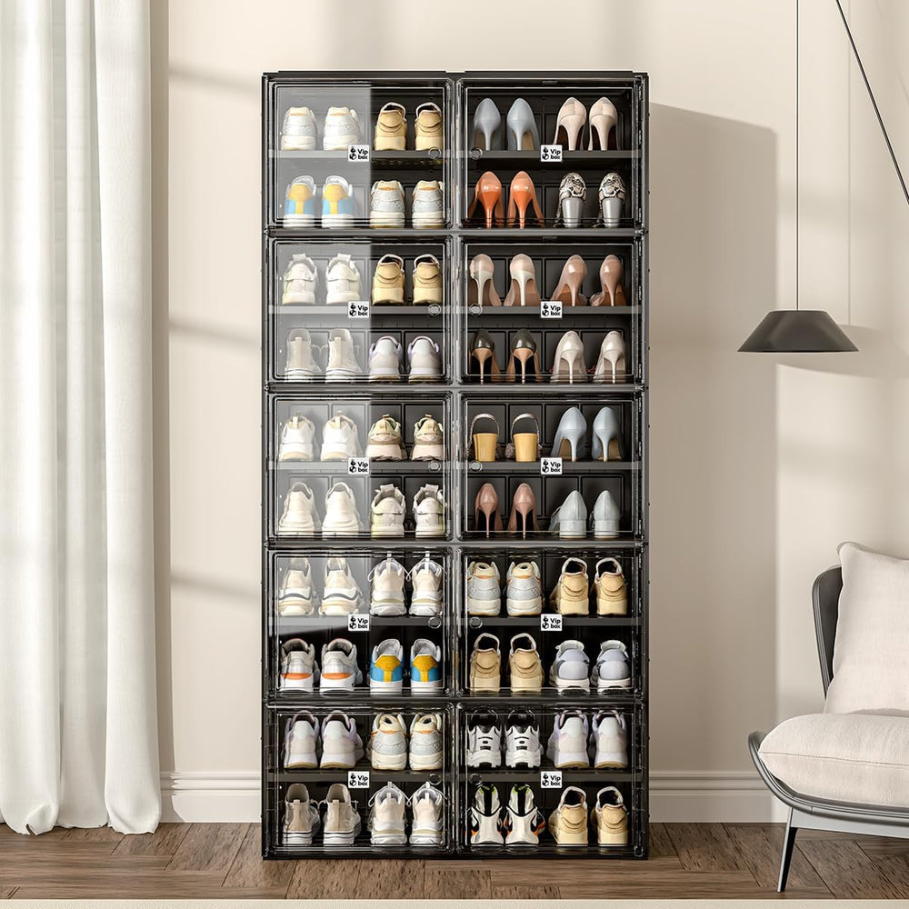 Shoe Rack Organizer Cabinet for Closet Entryway,Clear Shoe Storage Boxes Stac...