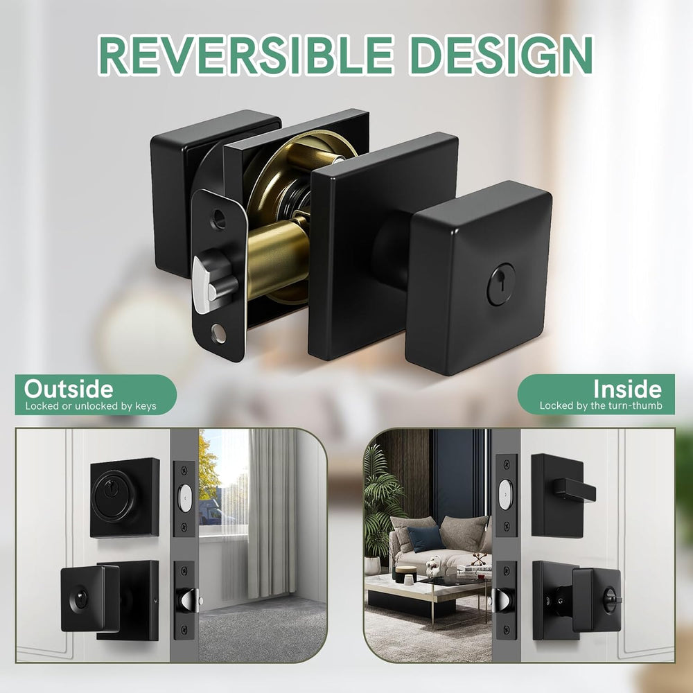 Exterior Door Knob with Deadbolt Set, Matte Black Door Knob with Deadbolt for...