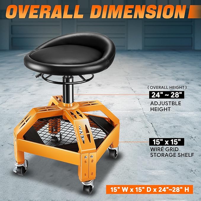 DNA MOTORING Rolling Padded Seat Adjustable Height Seat 330lbs Capacity Rolling