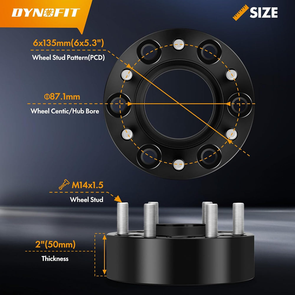 dynofit 2 Inch 6x135 Hub-Centric Wheel Spacers (4 Pcs) for 2015-2026 Ford F15...