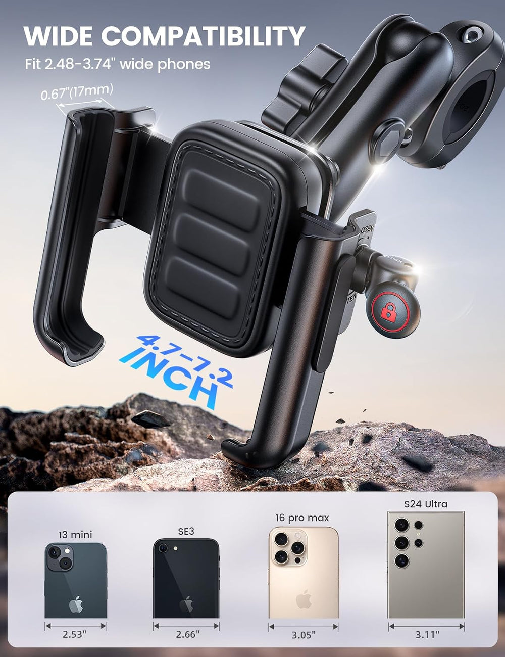 Lamicall Motorcycle Phone Mount Holder - [All Metal] [Anti Shake]